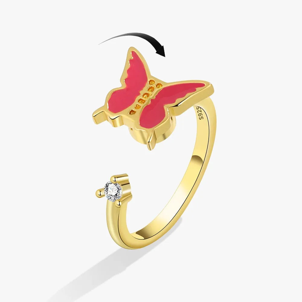 Sparkling Fidget Spinner Ring for Women - Crystal Flower & Butterfly Design, Stress Relief Wedding Jewelry