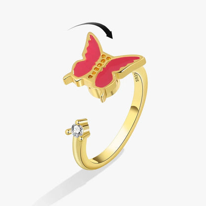 Sparkling Fidget Spinner Ring for Women - Crystal Flower & Butterfly Design, Stress Relief Wedding Jewelry