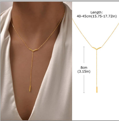 Gold-Plated Lariat Necklace – Elegant Y-Shaped Drop Pendant