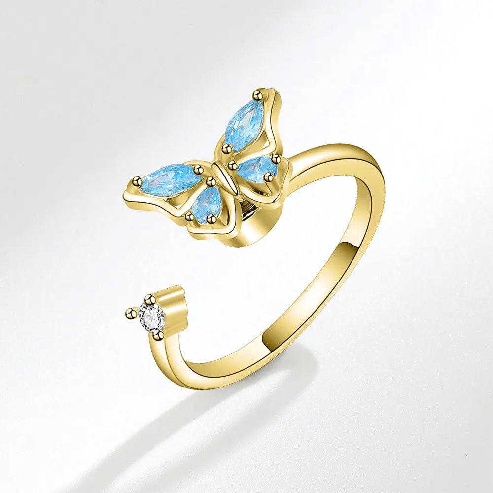 Sparkling Fidget Spinner Ring for Women - Crystal Flower & Butterfly Design, Stress Relief Wedding Jewelry