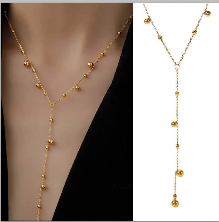 Gold-Plated Lariat Necklace – Elegant Y-Shaped Drop Pendant
