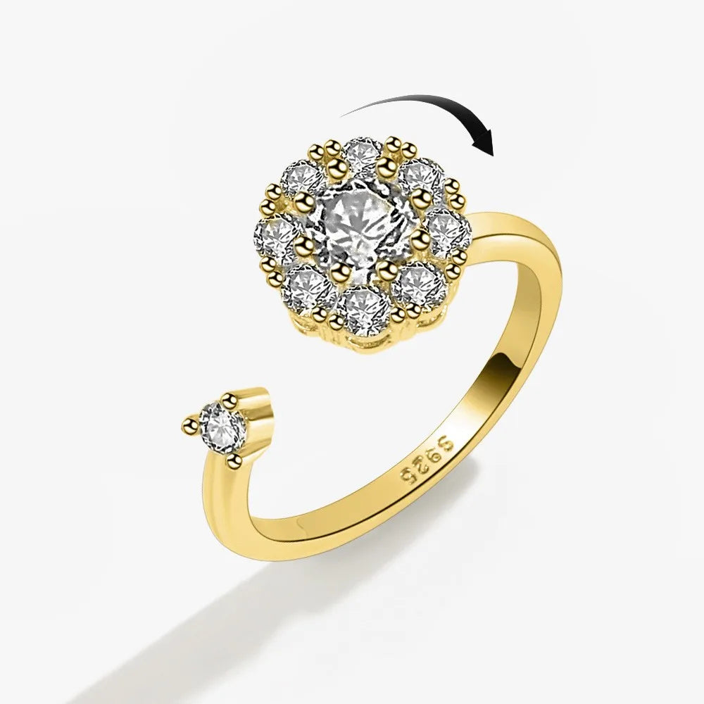 Sparkling Fidget Spinner Ring for Women - Crystal Flower & Butterfly Design, Stress Relief Wedding Jewelry