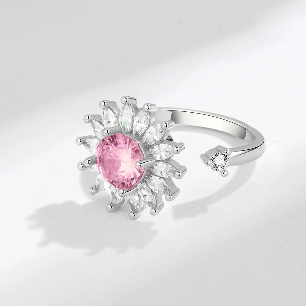 Sparkling Fidget Spinner Ring for Women - Crystal Flower & Butterfly Design, Stress Relief Wedding Jewelry