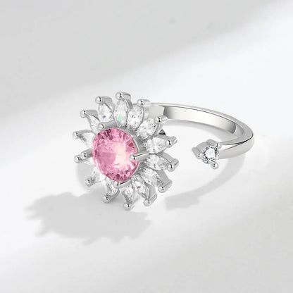 Sparkling Fidget Spinner Ring for Women - Crystal Flower & Butterfly Design, Stress Relief Wedding Jewelry