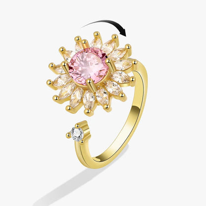 Sparkling Fidget Spinner Ring for Women - Crystal Flower & Butterfly Design, Stress Relief Wedding Jewelry