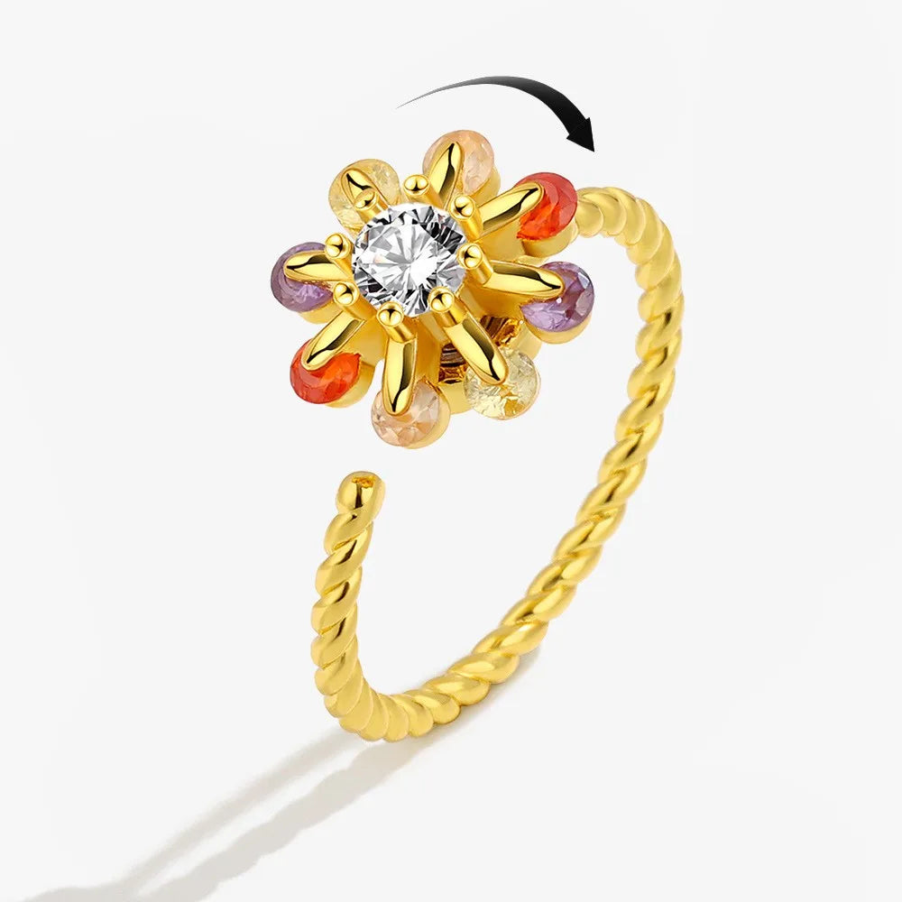 Sparkling Fidget Spinner Ring for Women - Crystal Flower & Butterfly Design, Stress Relief Wedding Jewelry