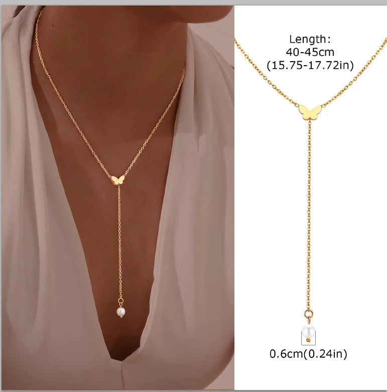 Gold-Plated Lariat Necklace – Elegant Y-Shaped Drop Pendant