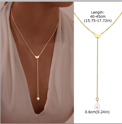Gold-Plated Lariat Necklace – Elegant Y-Shaped Drop Pendant