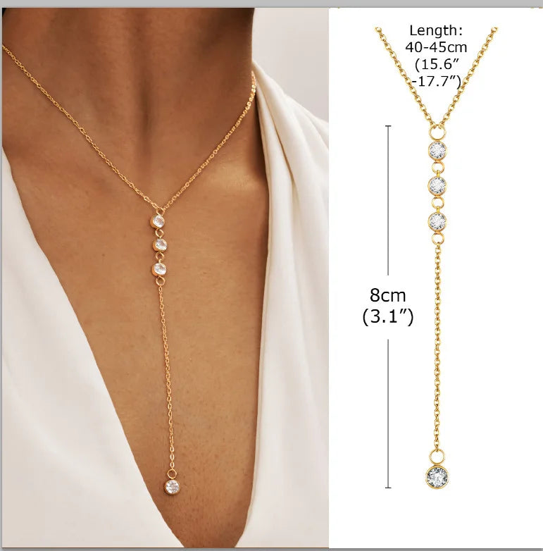 Gold-Plated Lariat Necklace – Elegant Y-Shaped Drop Pendant