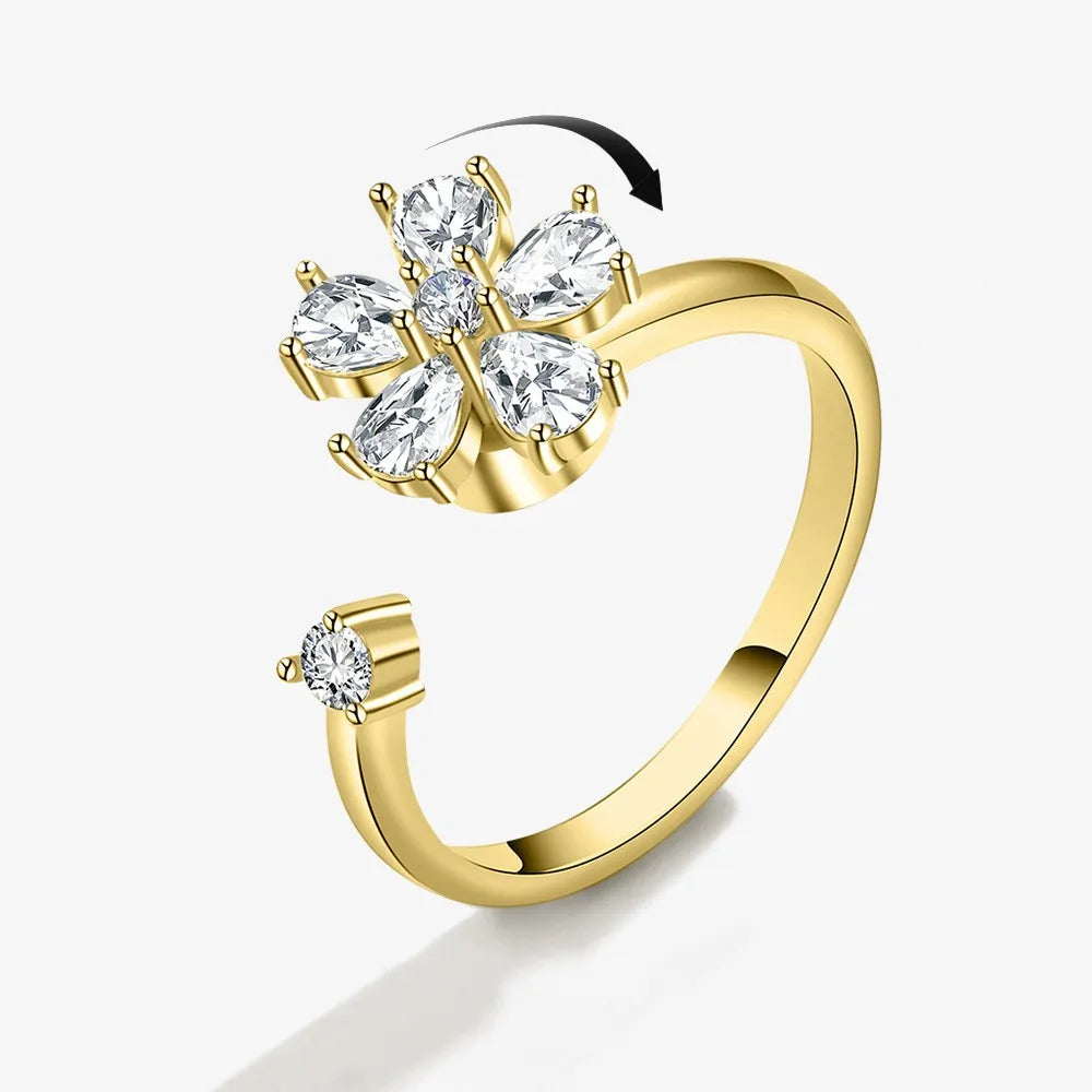 Sparkling Fidget Spinner Ring for Women - Crystal Flower & Butterfly Design, Stress Relief Wedding Jewelry