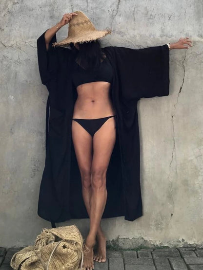 Solara™ Solid Color Self-Belted Beach Cover-Up Kimono Dress 