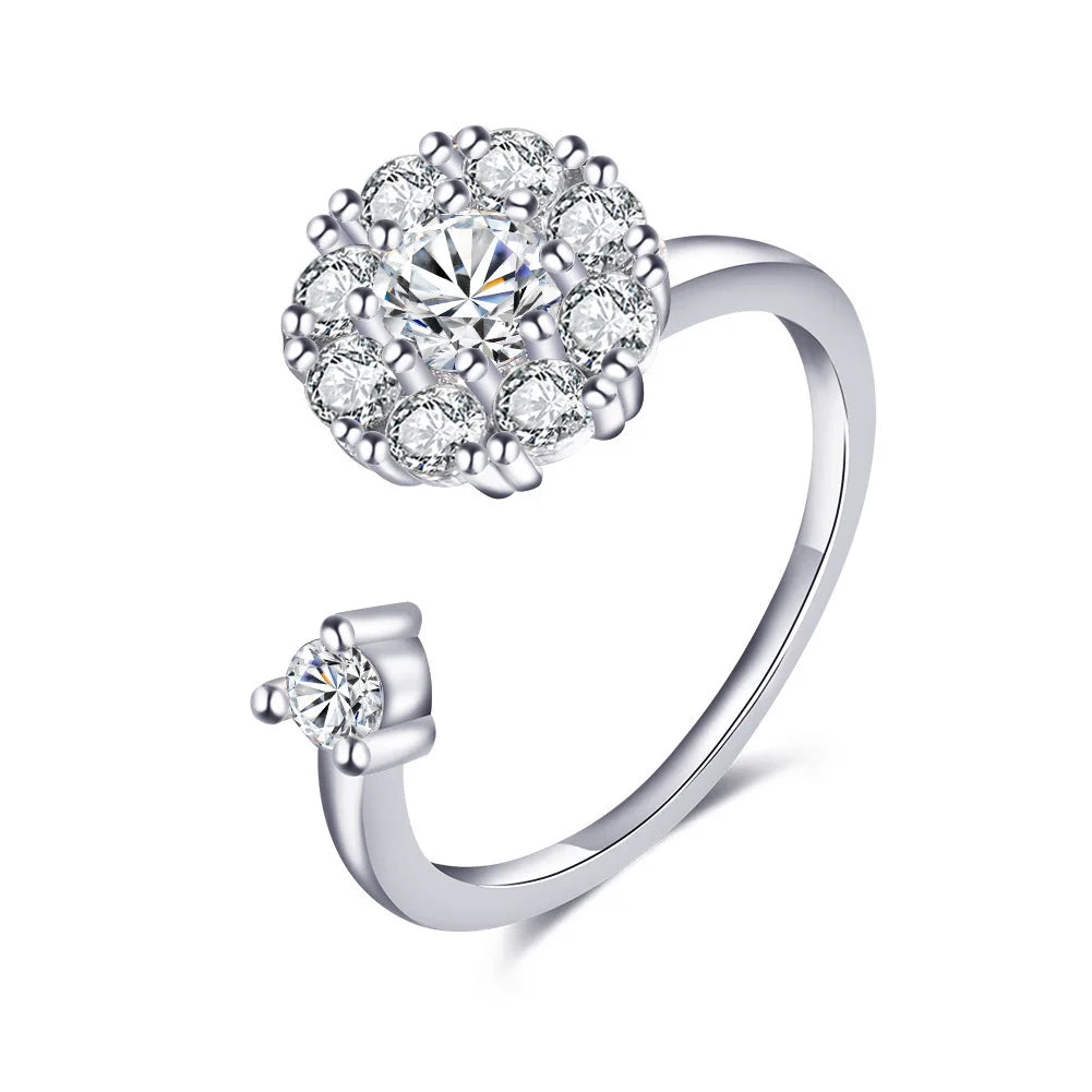 Sparkling Fidget Spinner Ring for Women - Crystal Flower & Butterfly Design, Stress Relief Wedding Jewelry
