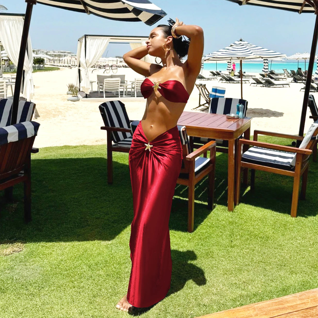 Starluxe™ Shiny Bikini Set with Sheer Cover-Up