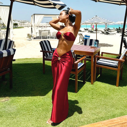 Starluxe™ Shiny Bikini Set with Sheer Cover-Up
