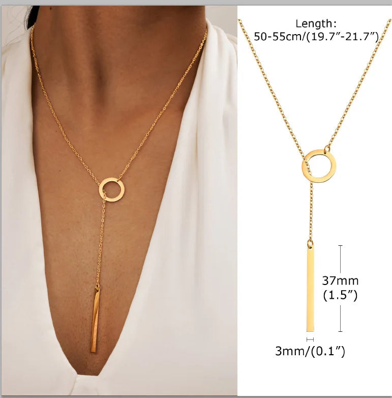 Gold-Plated Lariat Necklace – Elegant Y-Shaped Drop Pendant