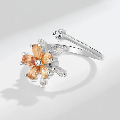 Sparkling Fidget Spinner Ring for Women - Crystal Flower & Butterfly Design, Stress Relief Wedding Jewelry
