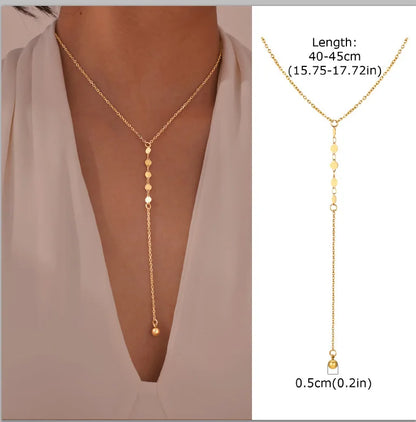 Gold-Plated Lariat Necklace – Elegant Y-Shaped Drop Pendant