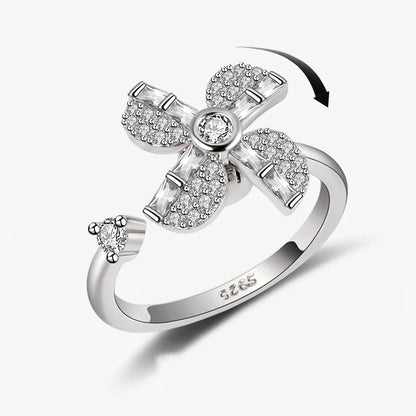 Sparkling Fidget Spinner Ring for Women - Crystal Flower & Butterfly Design, Stress Relief Wedding Jewelry