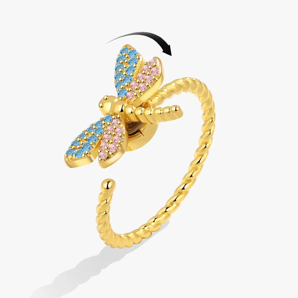 Sparkling Fidget Spinner Ring for Women - Crystal Flower & Butterfly Design, Stress Relief Wedding Jewelry