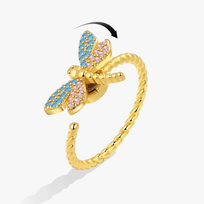 Sparkling Fidget Spinner Ring for Women - Crystal Flower & Butterfly Design, Stress Relief Wedding Jewelry