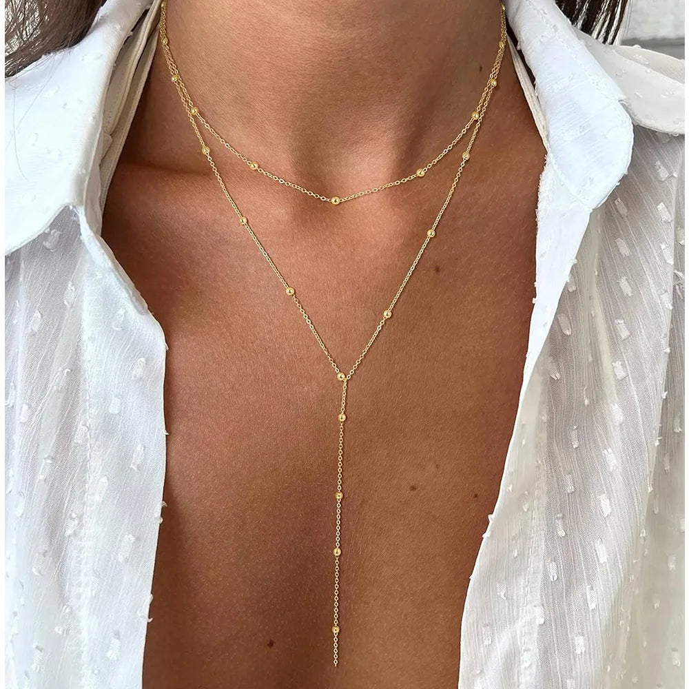 Gold-Plated Lariat Necklace – Elegant Y-Shaped Drop Pendant