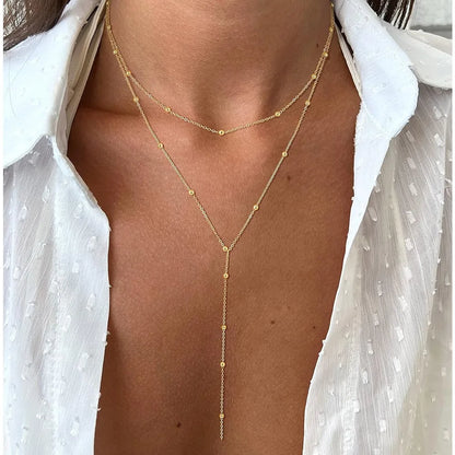 Gold-Plated Lariat Necklace – Elegant Y-Shaped Drop Pendant