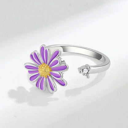 Sparkling Fidget Spinner Ring for Women - Crystal Flower & Butterfly Design, Stress Relief Wedding Jewelry