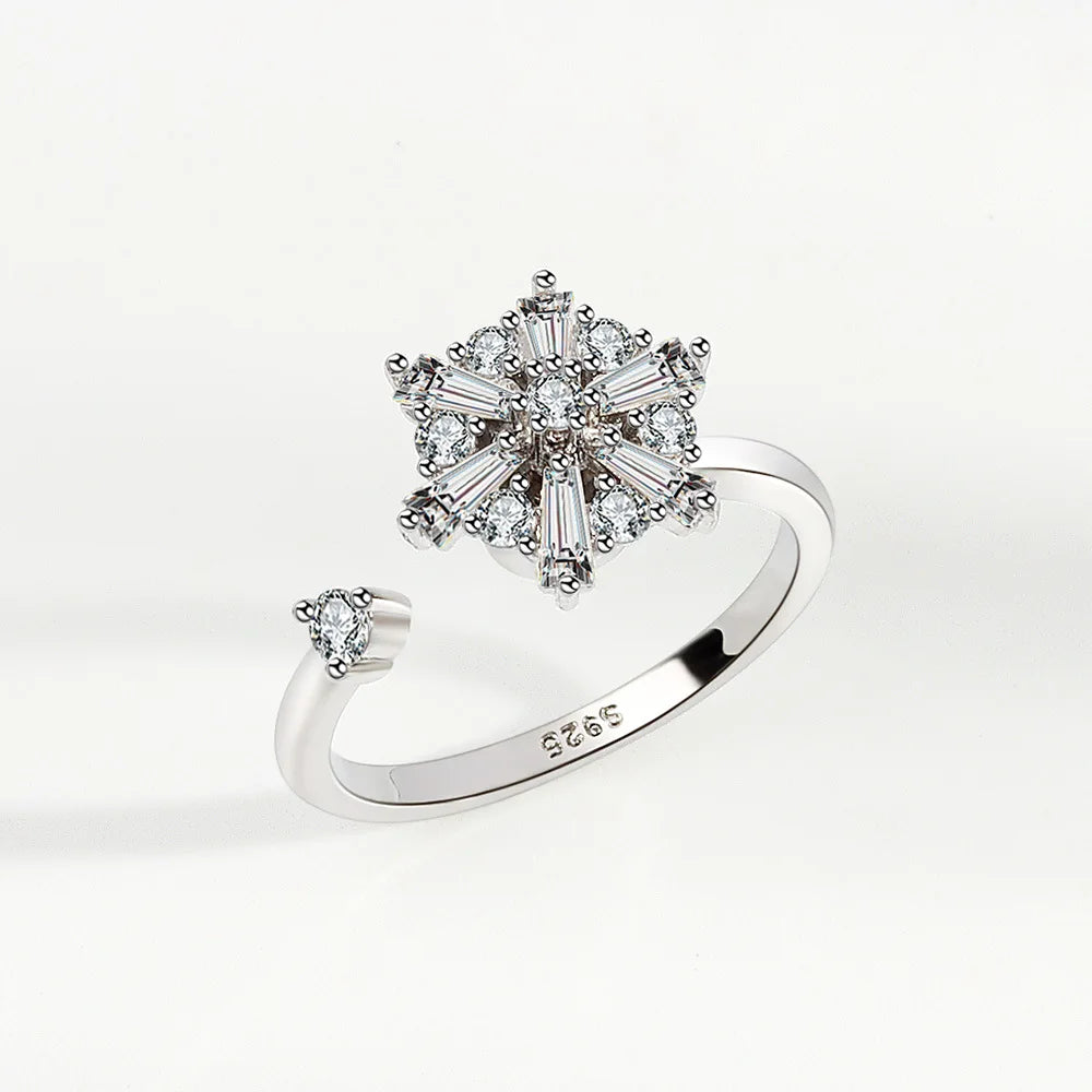 Sparkling Fidget Spinner Ring for Women - Crystal Flower & Butterfly Design, Stress Relief Wedding Jewelry