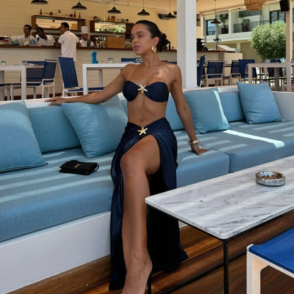 Starluxe™ Shiny Bikini Set with Sheer Cover-Up