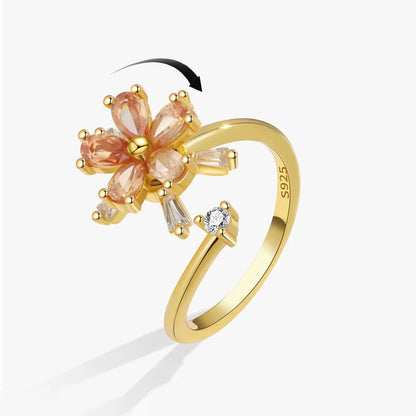 Sparkling Fidget Spinner Ring for Women - Crystal Flower & Butterfly Design, Stress Relief Wedding Jewelry