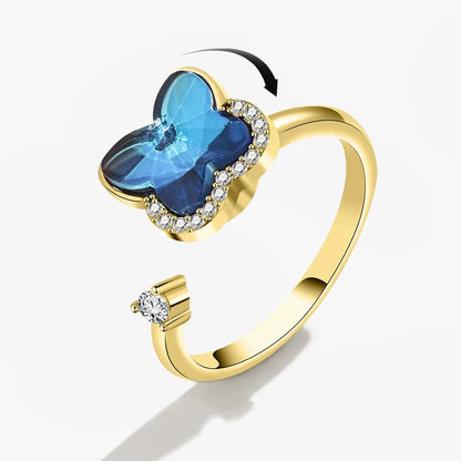 Sparkling Fidget Spinner Ring for Women - Crystal Flower & Butterfly Design, Stress Relief Wedding Jewelry