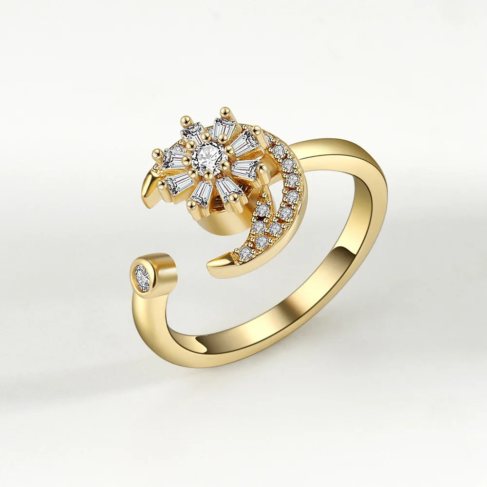Sparkling Fidget Spinner Ring for Women - Crystal Flower & Butterfly Design, Stress Relief Wedding Jewelry