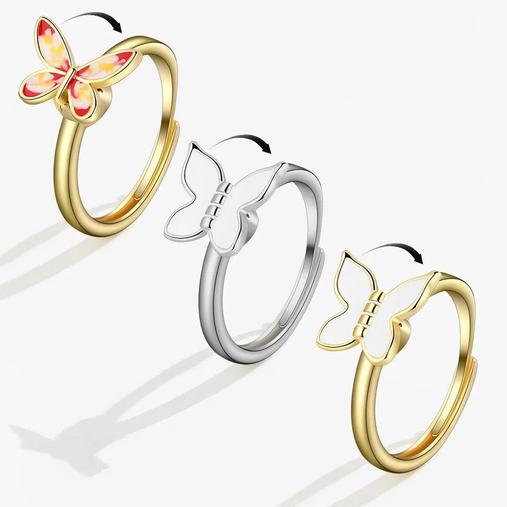 Sparkling Fidget Spinner Ring for Women - Crystal Flower & Butterfly Design, Stress Relief Wedding Jewelry