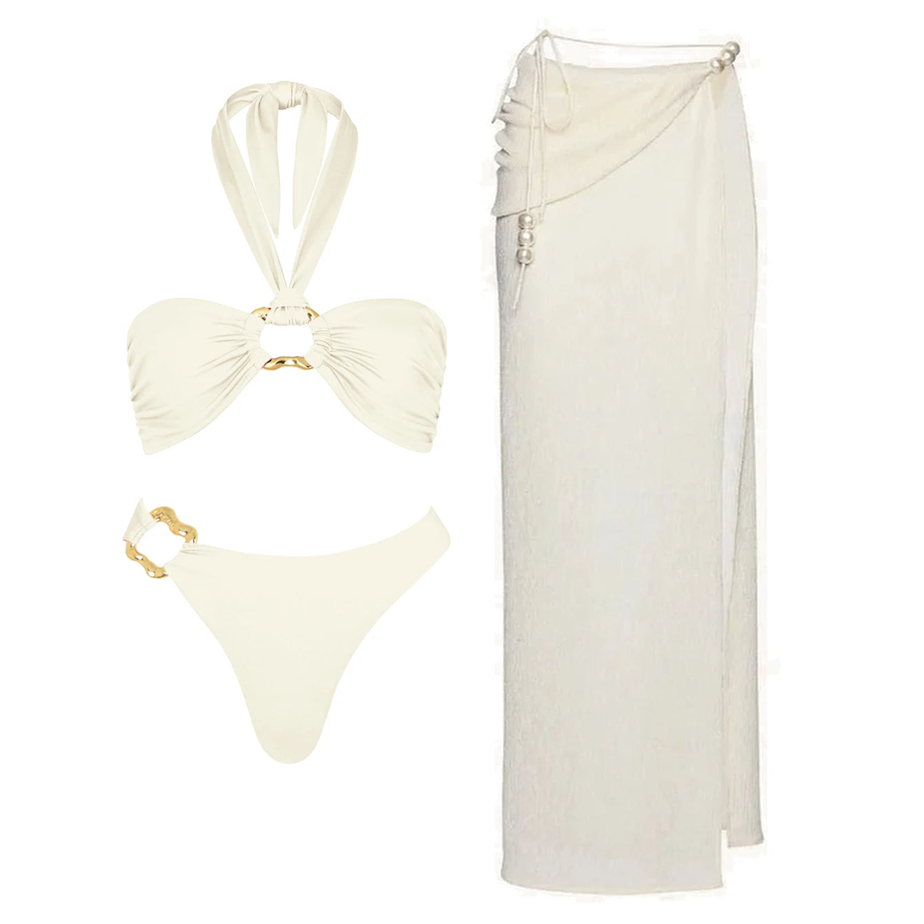 PearlLuxe™ 3-Piece Bikini Set with Cover-Up