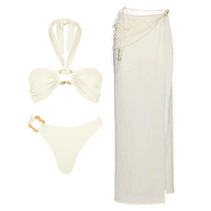 PearlLuxe™ 3-Piece Bikini Set with Cover-Up