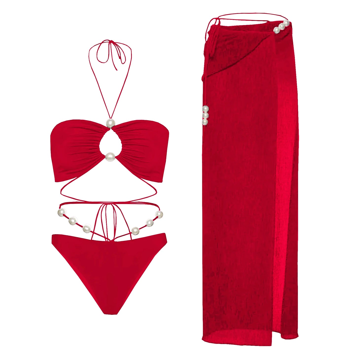 PearlLuxe™ 3-Piece Bikini Set with Cover-Up