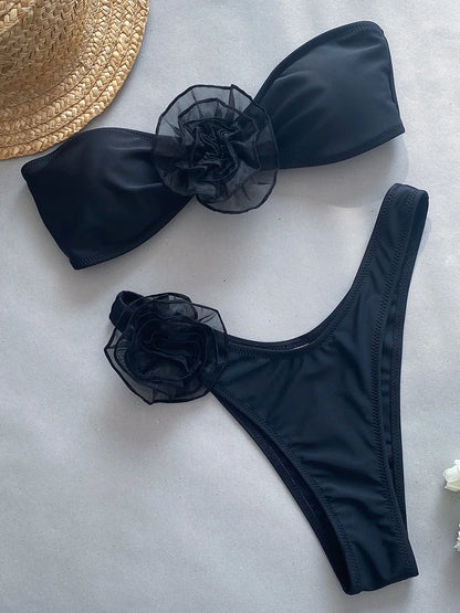 BloomBae™ 3D Floral Brazilian Strapless Bikini Set