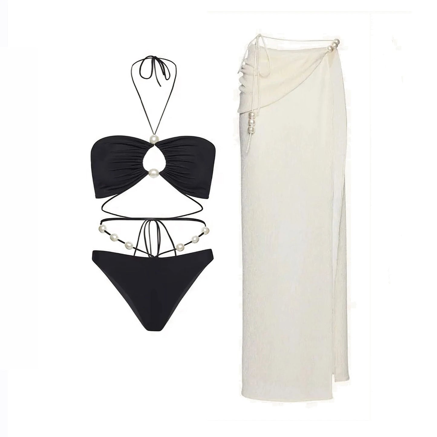 PearlLuxe™ 3-Piece Bikini Set with Cover-Up