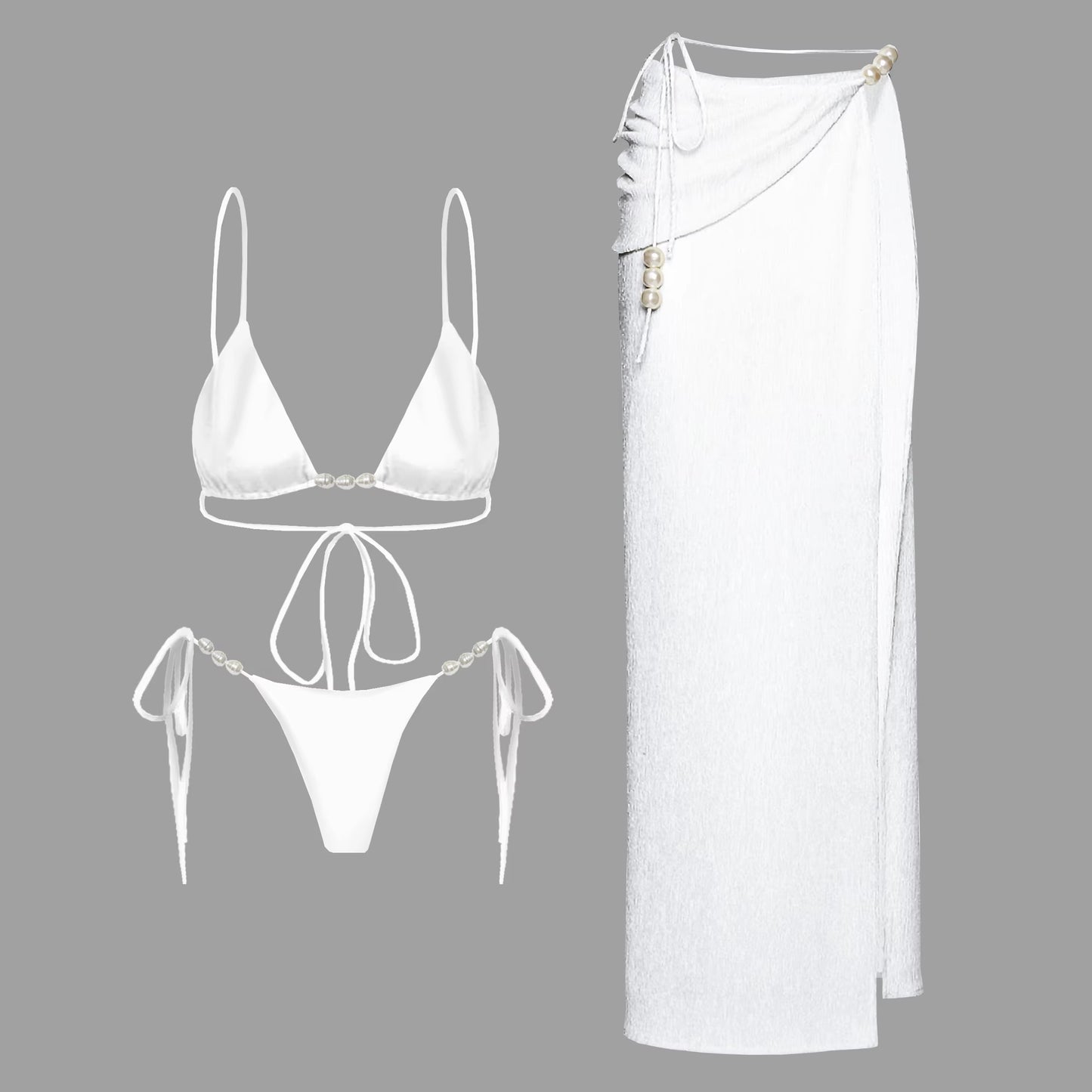 PearlLuxe™ 3-Piece Bikini Set with Cover-Up